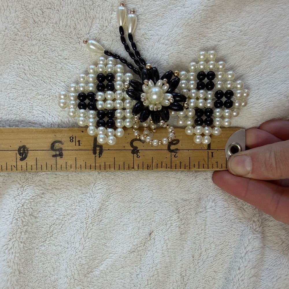 Handmade Beaded Bow Hair Clip Black White Balletcore Coquette Barrette OS - Picture 6 of 8